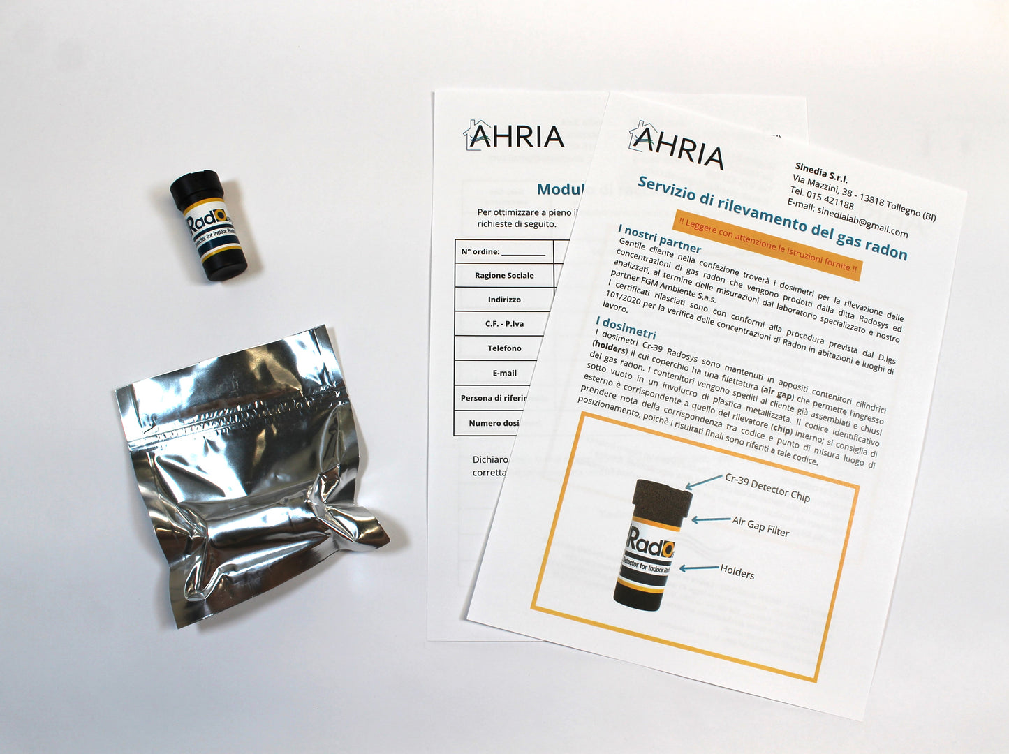 Kit di rilevamento del Gas Radon con analisi certificata.